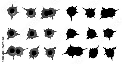 Photo set of bullet holes