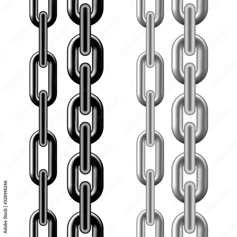 Seamless chain pattern. Black and silver metallic chain texture. vector illustration isolated on white background