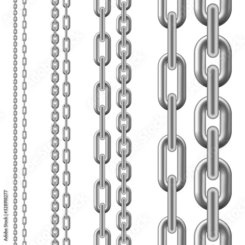 Set of metallic Chain. Seamless chain isolated on white background. Vector