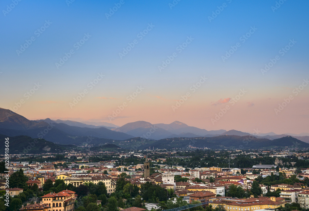 Panoramic view of the city of Bergamo, famous tourist destination in Lombardy, Italy.