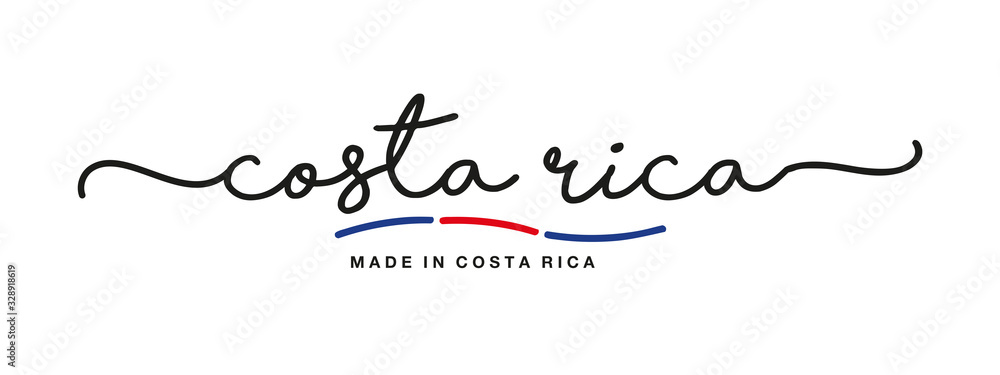 Made in Costa Rica handwritten calligraphic lettering logo sticker flag ribbon banner - obrazy, fototapety, plakaty 
