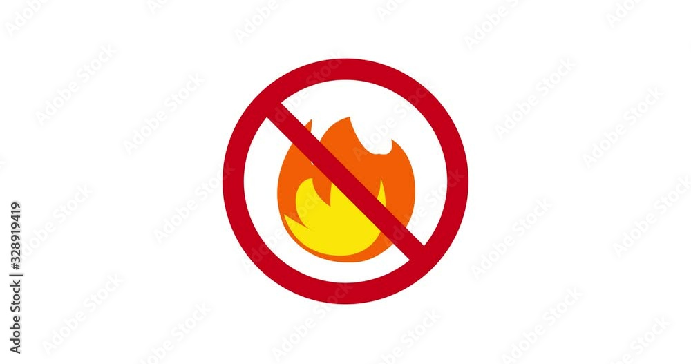Fire and prohibited symbol Emoji, icon animation on white background