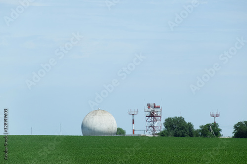 Military radio station, round building of radar antenna.