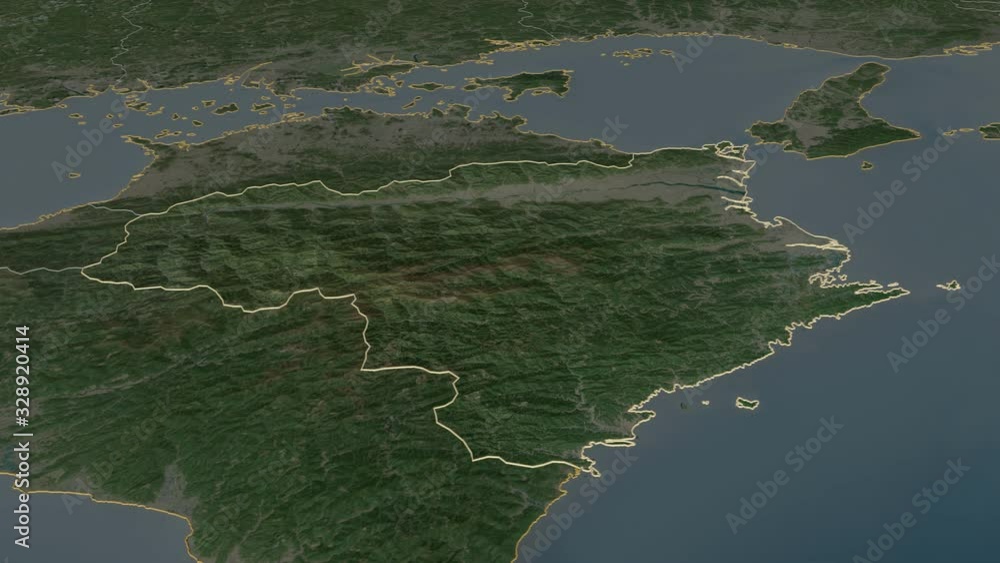Tokushima, prefecture with its capital, zoomed and extruded on the satellite map of Japan in the conformal Stereographic projection. Animation 3D Tokushima, prefecture with its capital, zoomed and extruded on the satellite map of Japan in the conformal Stereographic projection. Animation 3D