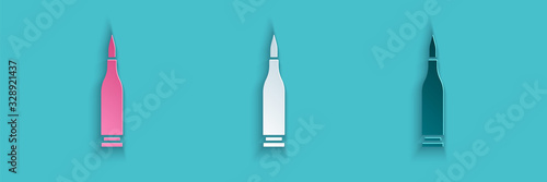 Paper cut Bullet icon isolated on blue background. Paper art style. Vector Illustration