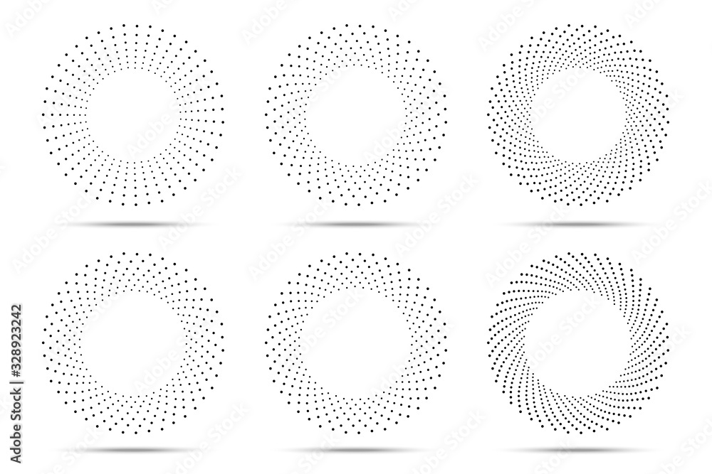 Halftone circular dotted frames set. Circle dots isolated on the white ...