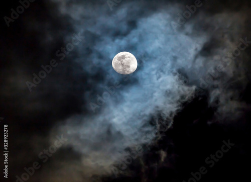 Full Moon and Dramatic, Colorful Clouds