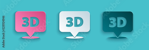 Paper cut Speech bubble with text 3D icon isolated on blue background. Paper art style. Vector Illustration