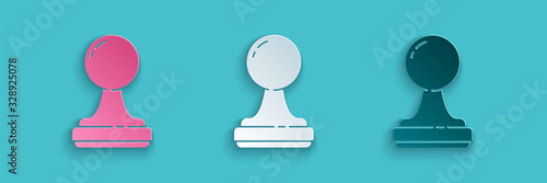 Paper cut Stamp icon isolated on blue background. Paper art style. Vector Illustration