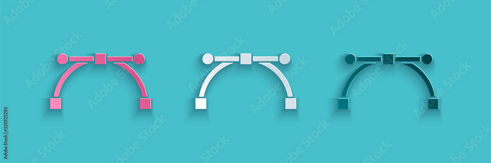 Paper cut Bezier curve icon isolated on blue background. Pen tool icon. Paper art style. Vector Illustration
