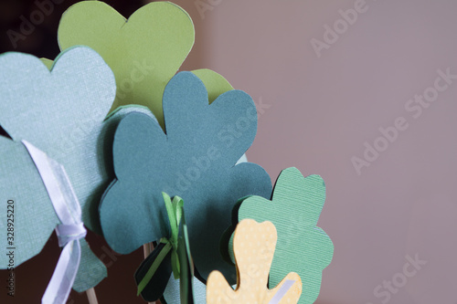 St Patricks Day vase arrangement with green clovers