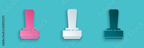 Paper cut Stamp icon isolated on blue background. Paper art style. Vector Illustration