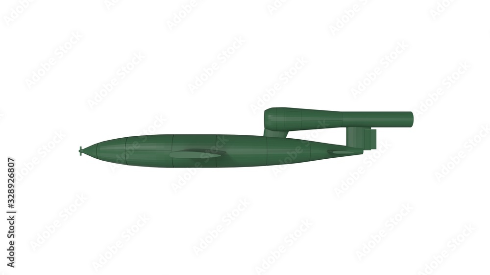 3D rendering of a world war two flying bomb rocket dangerous weapon 3D rendering of a world war two flying bomb rocket dangerous weapon