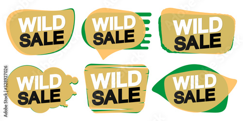 Set Wild Sale bubble banners design template, discount tags, app icons, vector illustration