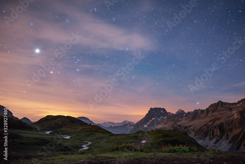 night panorama of italian alps 