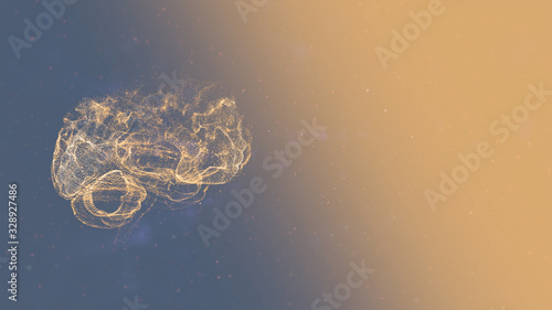 Brainstorming graphic animation with alpha channel. 3d render glittering brain under pressure, scattering up golden particles.