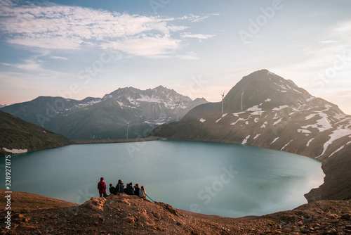 sunrise over the Gries Lake in switzerland  photo