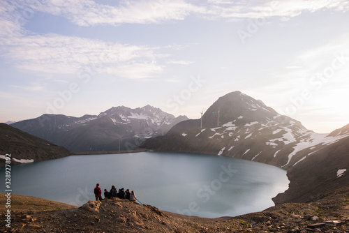 sunrise over the Gries Lake in switzerland  photo