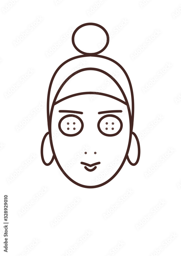 Cosmetic mask line icon. Woman, female face, cucumber slices on eyes. Beauty care concept. Illustration can be used for topics like cosmetology, skin cleaning, treatment