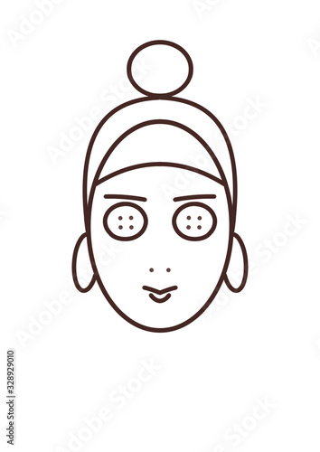 Cosmetic mask line icon. Woman  female face  cucumber slices on eyes. Beauty care concept. Illustration can be used for topics like cosmetology  skin cleaning  treatment