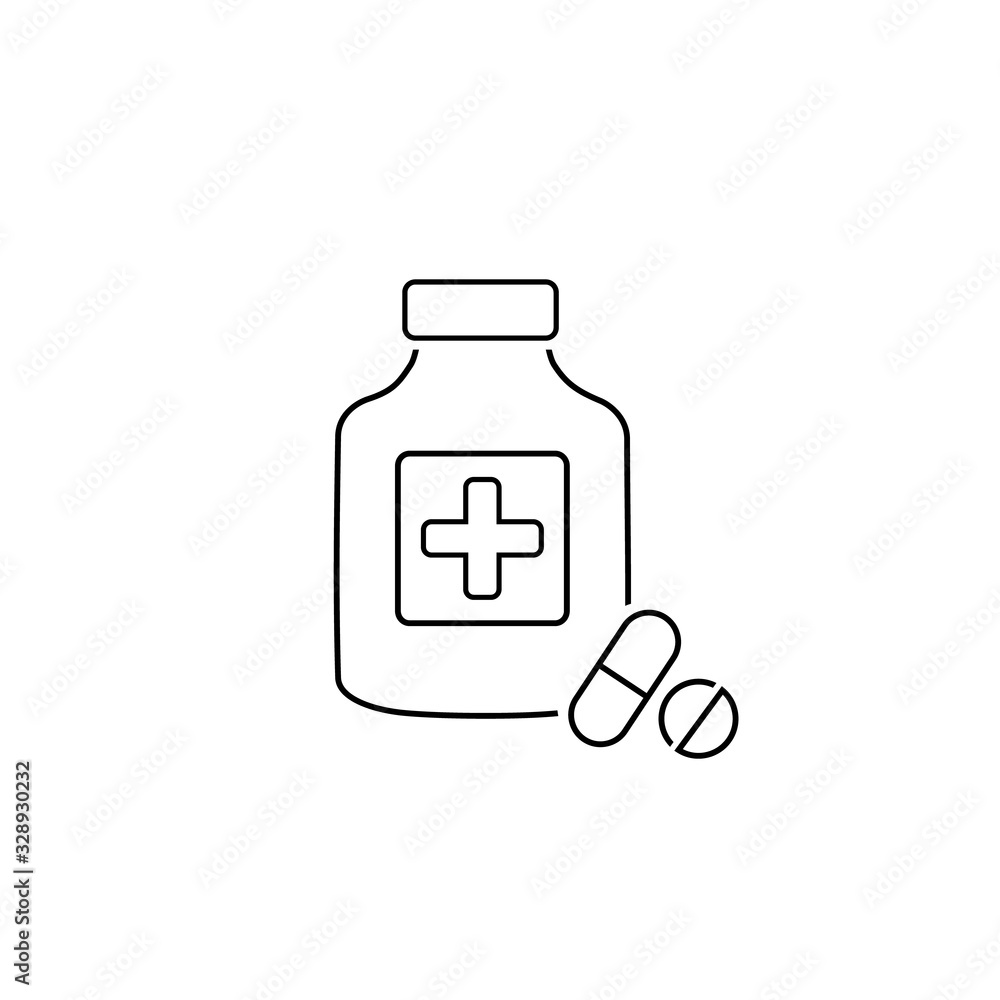 Pills with shadow vector line icon flat style Pills with shadow vector line icon flat style