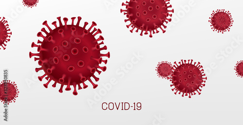 Vector influenza coronavirus background, virus 2019. 3d illustration, asian flu. Realistic bacteria, microbe infection and blood, biology banner, concept. Vector bacillus, microorganism in closeup.