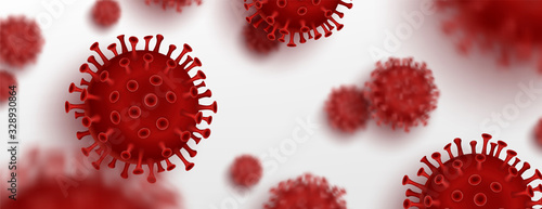 Vector influenza coronavirus background, virus 2019. 3d illustration, asian flu. Realistic bacteria, microbe infection and blood, biology banner, concept. Vector bacillus, microorganism in closeup.