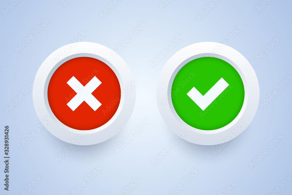 Check marks - cross sign and tick sign. Vector illustration in 3d style. Check marks - cross sign and tick sign. Vector illustration in 3d style.