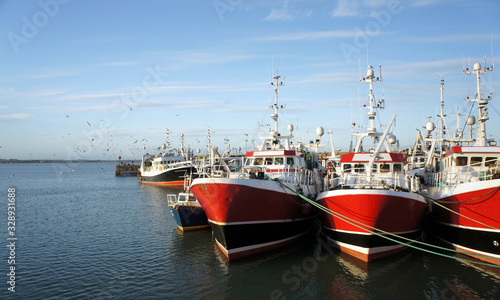Irish Sea fishing ships in port.Ireland.