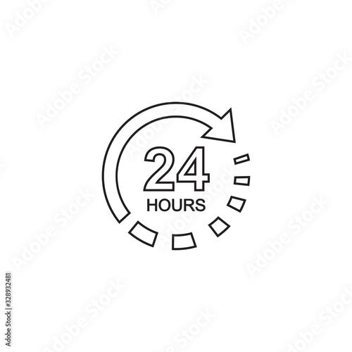 24 hours clock sign line icon in flat style. Twenty four hour open vector illustration on white isolated background. Timetable business