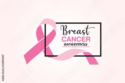 Breast cancer awareness month poster,  with pink ribbon background design. Vector Illustration