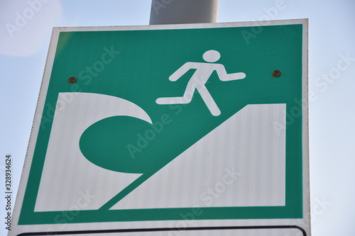 Tsunami info table in Isreal for danger on 3 diffrent letters.