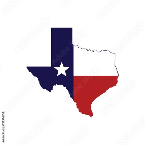 Texas map. Texas flag inside the map.Vector icon illustration. 