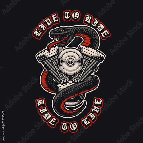 vector illustration of a snake with motorcycle engine.