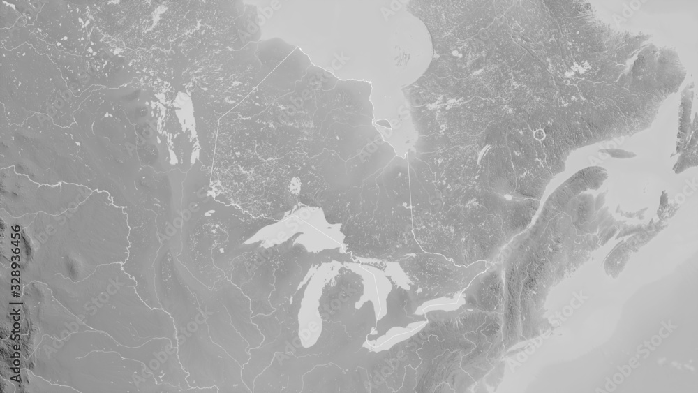 Ontario, Canada - outlined. Grayscale