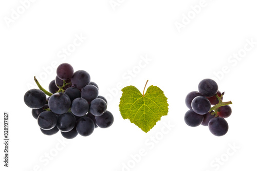 Obraz na plátne closeup of purple table grapes with leaf isolated on white background