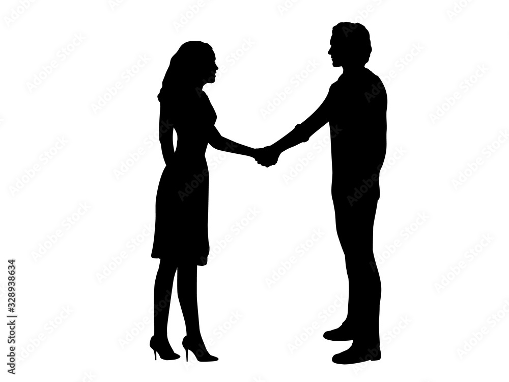 Silhouettes of man and woman business relationship