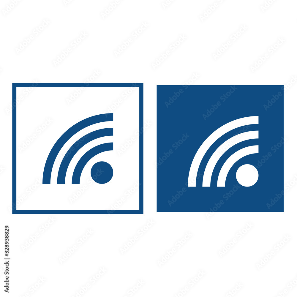 Signal internet. The symbol is located in a square frame. Vector blue icon. Signal internet. The symbol is located in a square frame. Vector blue icon.
