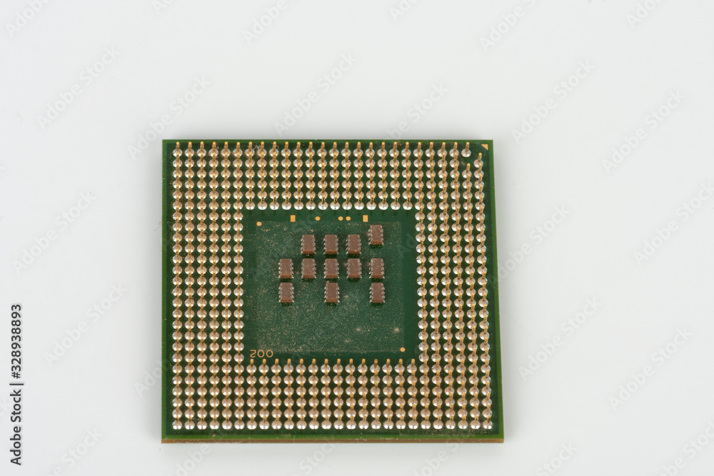 Close up of laptop processor on white background Close up of laptop processor on white background