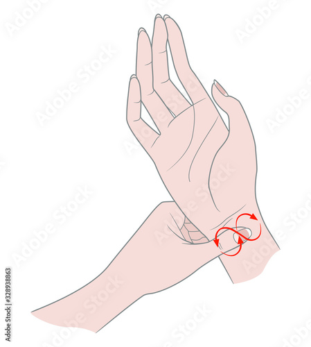 Exercises for the hands against inflammation of the joints and arthritis. Two female hands connected by fingers. Vector illustration