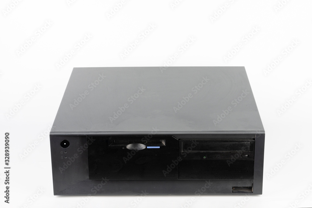 The old desktop computer, PC with floppy disk drive and cd drive on white background . The old desktop computer, PC with floppy disk drive and cd drive on white background .