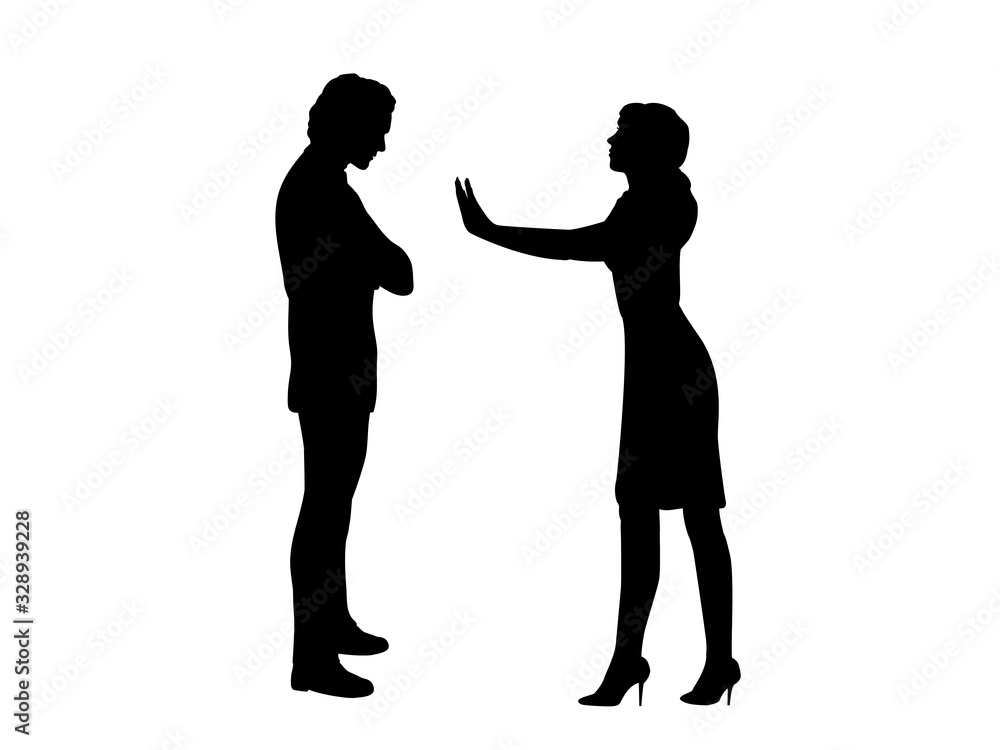 Silhouette of woman stop man
