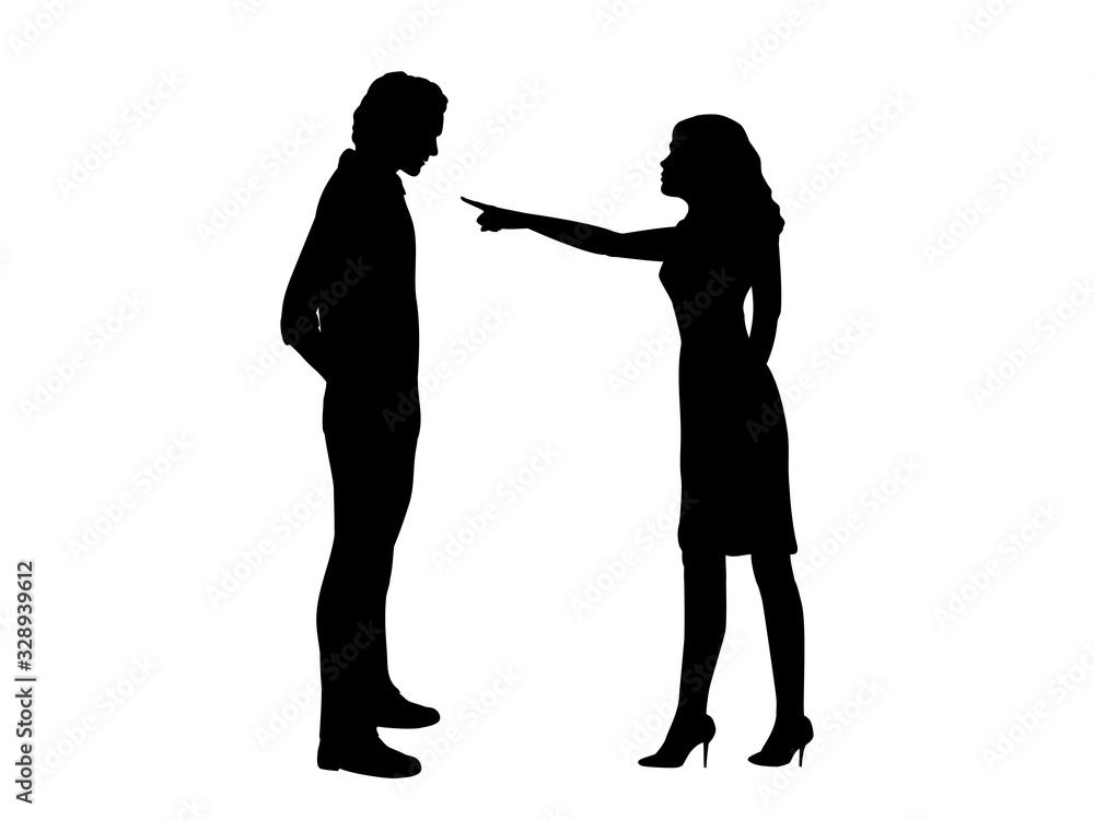 Silhouette of woman blaming man Silhouette of woman blaming man