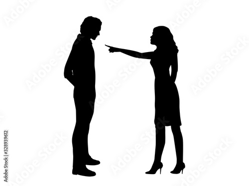 Silhouette of woman blaming man