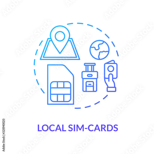 Local sim-card blue concept icon. Mobile operator. Internet tariff for phone. International connection. 4g microchip. Roaming idea thin line illustration. Vector isolated outline RGB color drawing