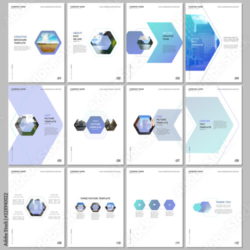 Creative brochure templates with colorful hexagonal design background, hexagon style pattern. Covers design templates for flyer, leaflet, brochure, report, presentation, advertising, magazine.