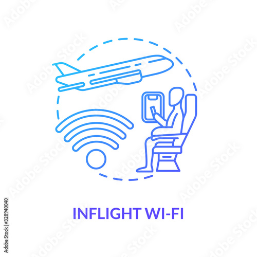 Inflight wifi blue concept icon. Airplane service for mobile phone. Internet onboard. International wireless coverage. Roaming idea thin line illustration. Vector isolated outline RGB color drawing