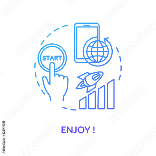 Enjoy blue concept icon. Download info. Press start button. Launch process. Fast speed internet. 4g coverage. Roaming idea thin line illustration. Vector isolated outline RGB color drawing