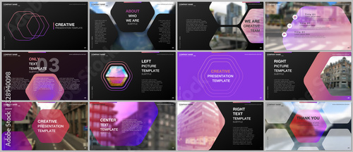 Minimal presentations design, portfolio vector templates with hexagonal design pink color pattern background. Multipurpose template for presentation slide, flyer leaflet, brochure cover, report.