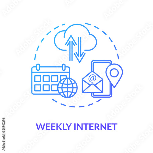 Fototapeta Naklejka Na Ścianę i Meble -  Weekly internet blue concept icon. Smartphone service. Wireless connection. Network coverage. App for mobile phone. Roaming idea thin line illustration. Vector isolated outline RGB color drawing